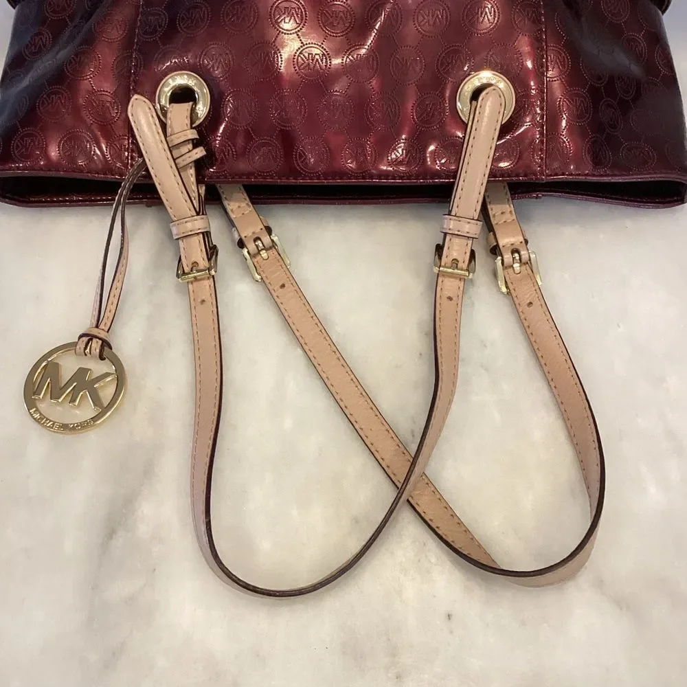 Michael Kors Bag Purse Handbag Leather Embossed Signature Patent EW Jet Set Tote